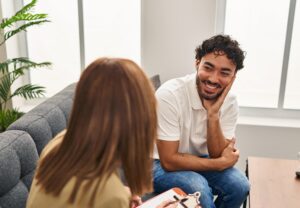 Man developing healthy relationships due to talk therapy for narcissistic personality disorder