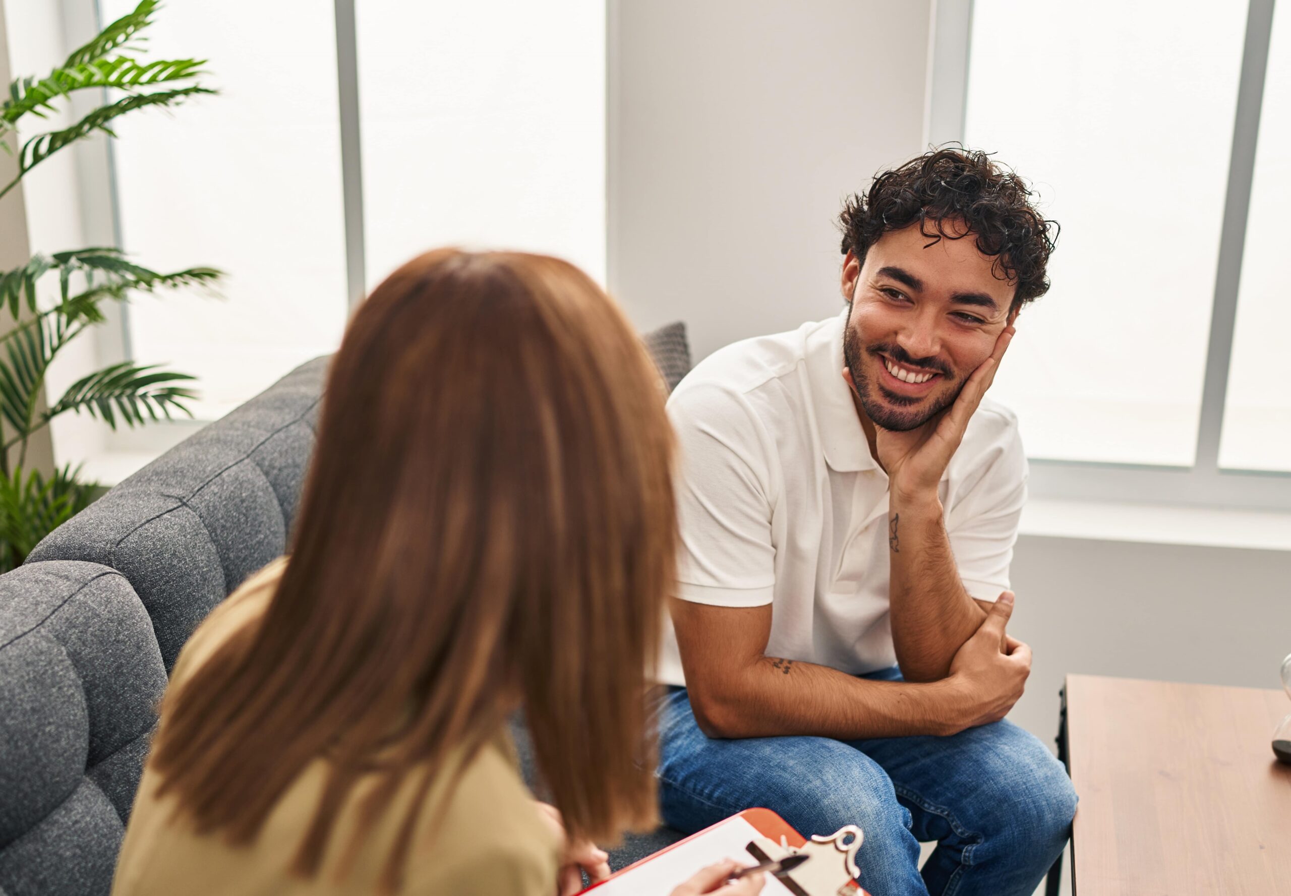Man developing healthy relationships due to talk therapy for narcissistic personality disorder
